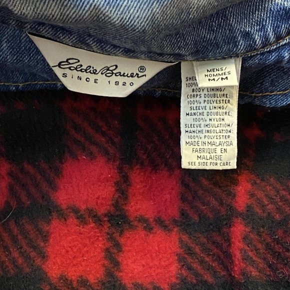 Eddie Bauer Men's Sz M Medium Plaid Flannel Lined Denim Trucker Jacket Coat Vntg - Picture 9 of 9